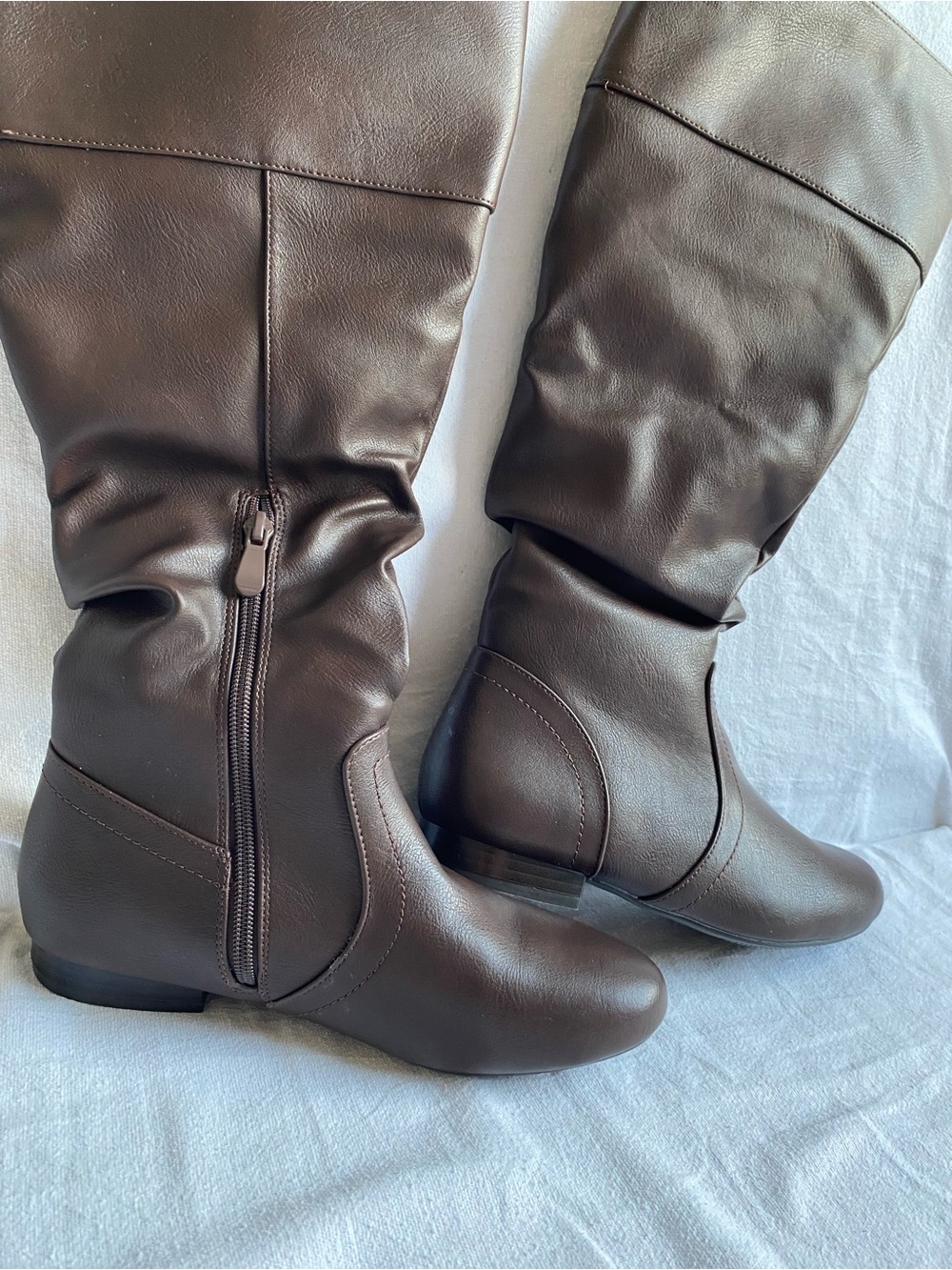 Women’s Wide Calf Faux Fur Slouchy Low Heel Side Sip Dream Pairs Dark Brown Boot